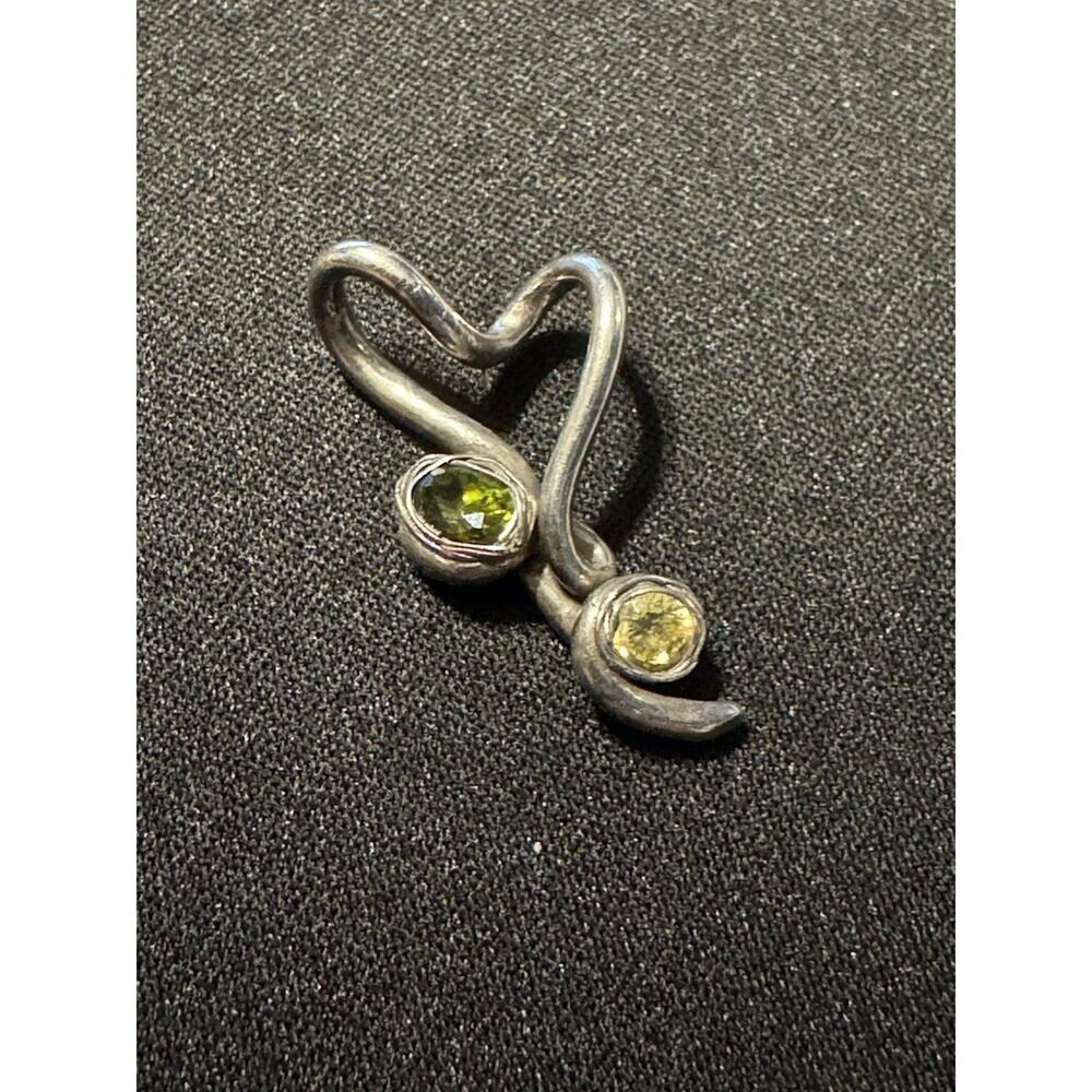 925 Silver Peridot Citrine Abstract Heart Pendant Artizan Made